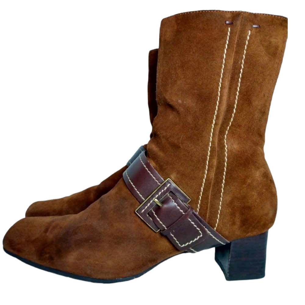 Ecco Womens Arizona Brown Suede Leather Square Toe Boots Low Heel EU 40 US 9/9.5